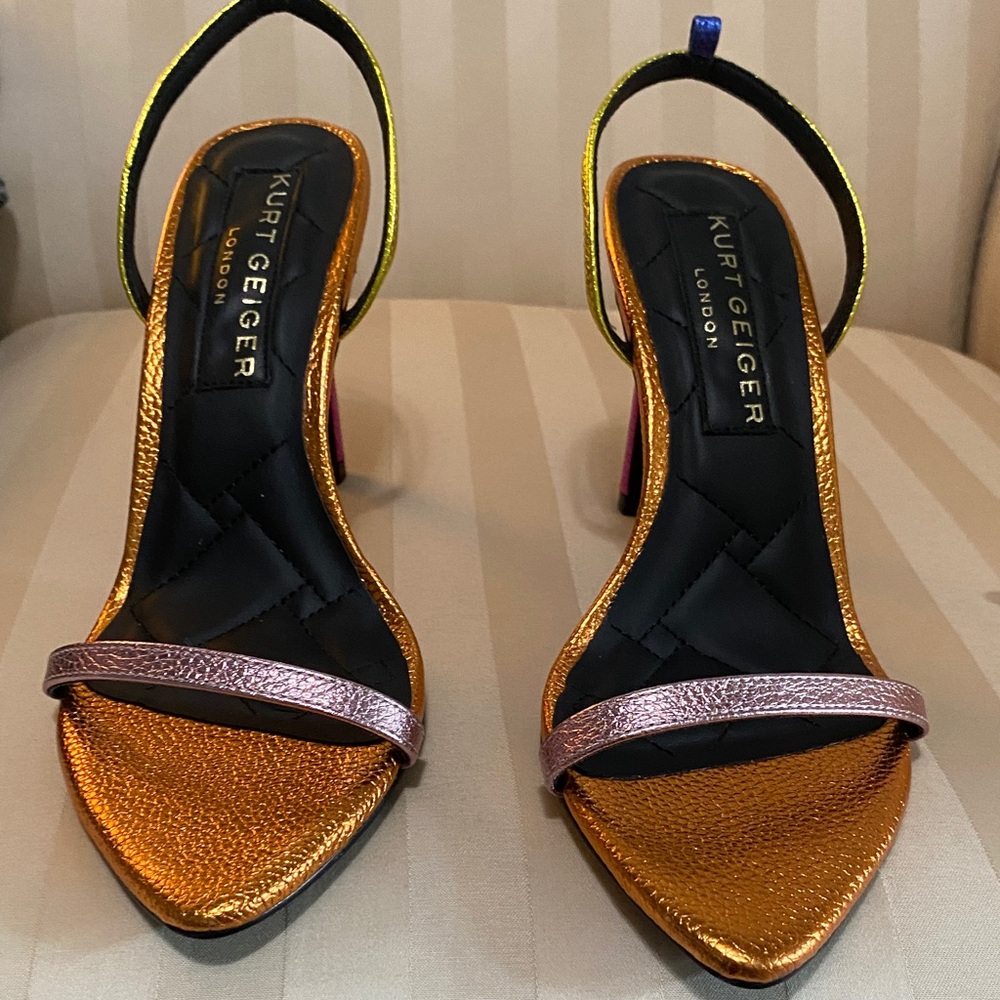Kurt Geiger Gold and Pink Strappy Heels Size 38 missing straps